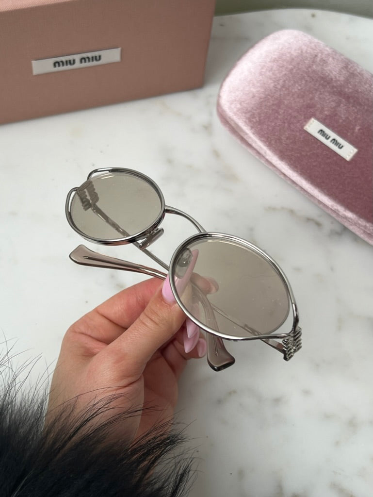 Miu Miu MU52YS Ivory Mirrored Lens Metal Sunglasses