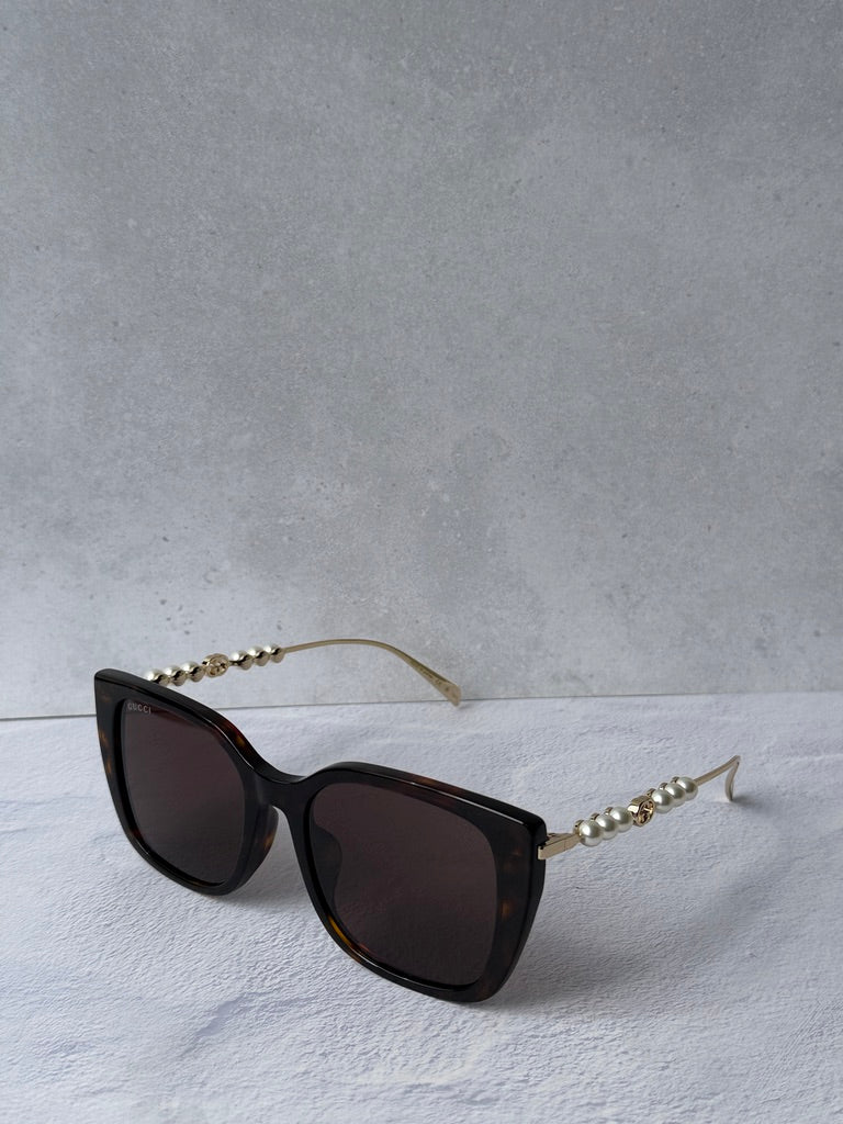 Gucci GG1971SA Square Pearl Sunglasses in Havana Brown