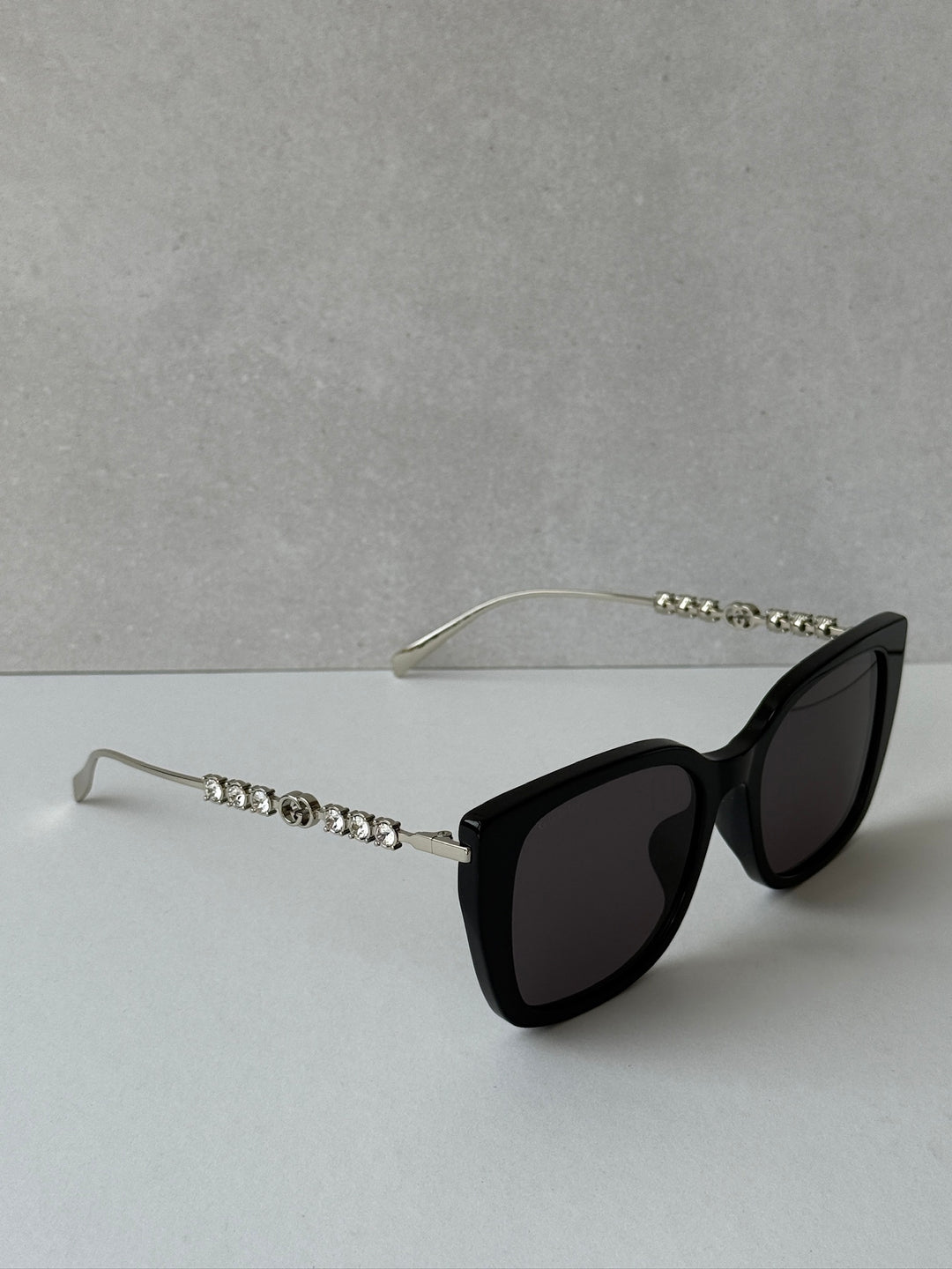 Gucci GG1971SA Squared Cat Eye Crystal Sunglasses in Black