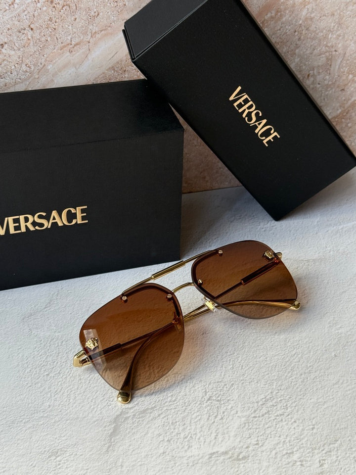 Versace VE2296 Medusa Aviator Sunglasses in Gold Brown