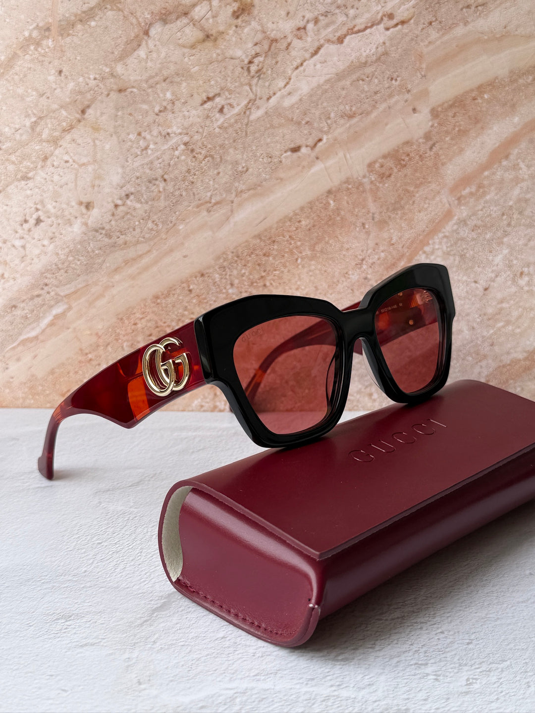 Gucci GG1422S Thick Rim Cat Eye Sunglasses in Black Red