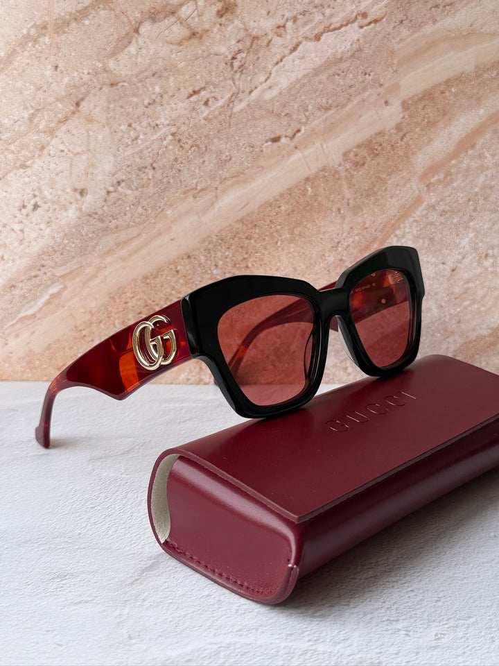 Gucci GG1422S Thick Rim Cat Eye Sunglasses in Black Red