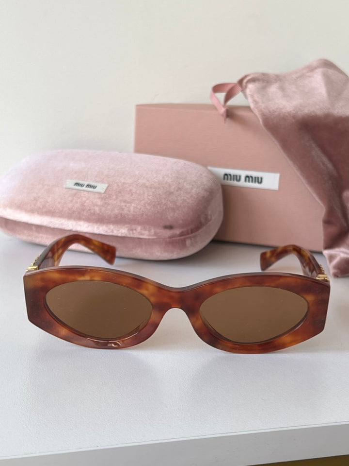 Miu Miu MU11WS Havana Brown Oval Sunglasses
