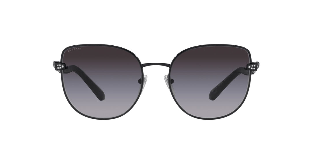 Black cat-eye sunglasses with dark gradient lenses, front view