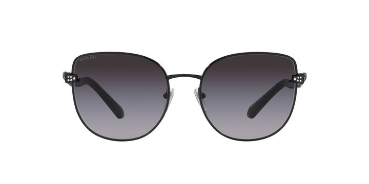 Black cat-eye sunglasses with dark gradient lenses, front view