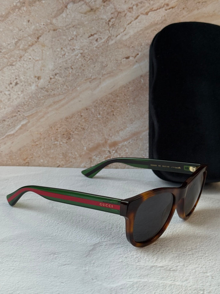 Gucci GG0003S Brown Striped Leg Sunglasses