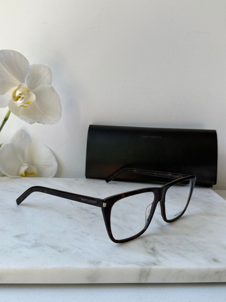 Saint Laurent SL434 Slim Eyeglasses Frames in Havana Brown