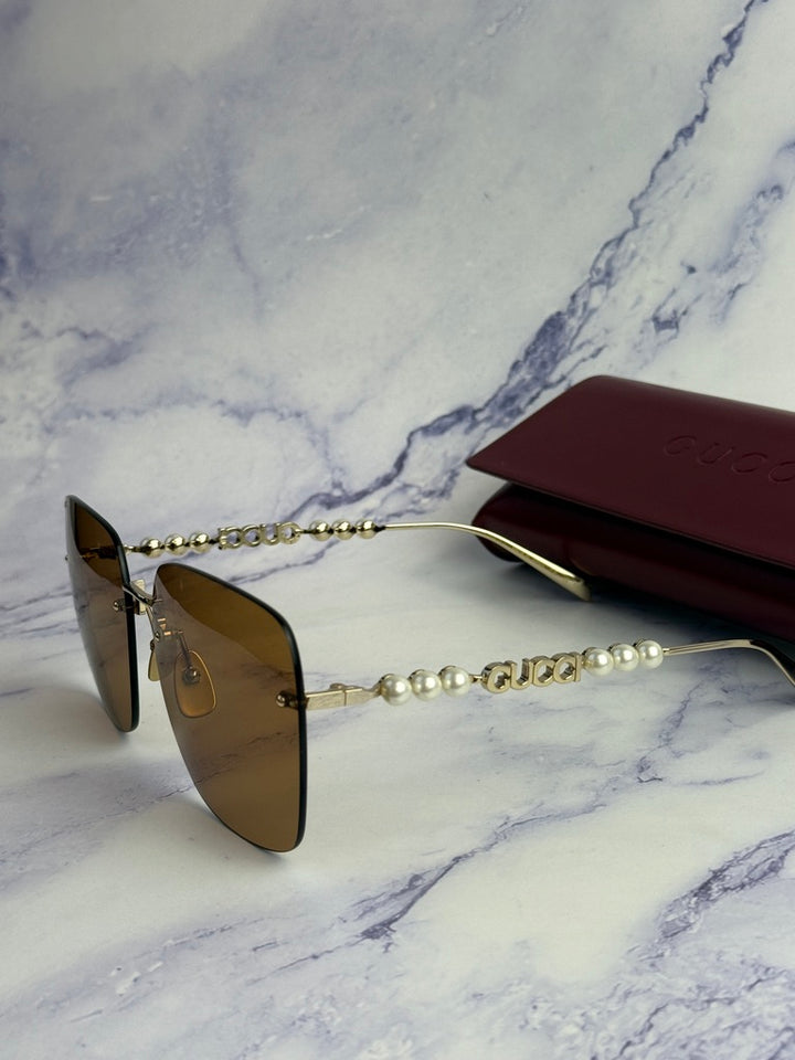 Gucci GG1923SA Brown Rimless Square Pearl Sunglasses