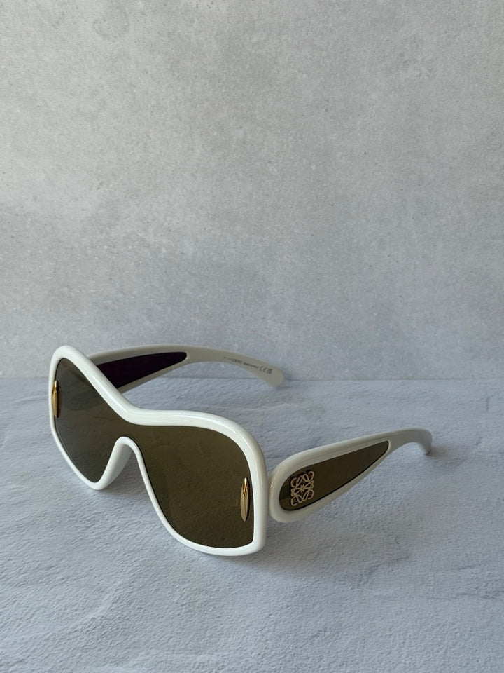 Loewe LW40131I Wave Mask Sunglasses in White Gold Mirror