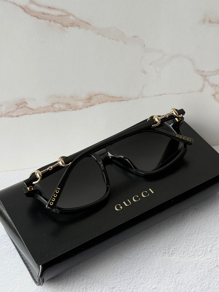 Gucci GG2052S Black Horsebit Aviator Sunglasses