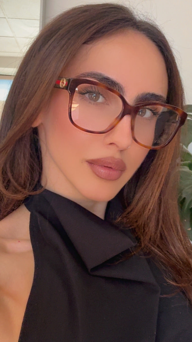 Monturas de anteojos Gucci GG0038ON con patas a rayas marrones