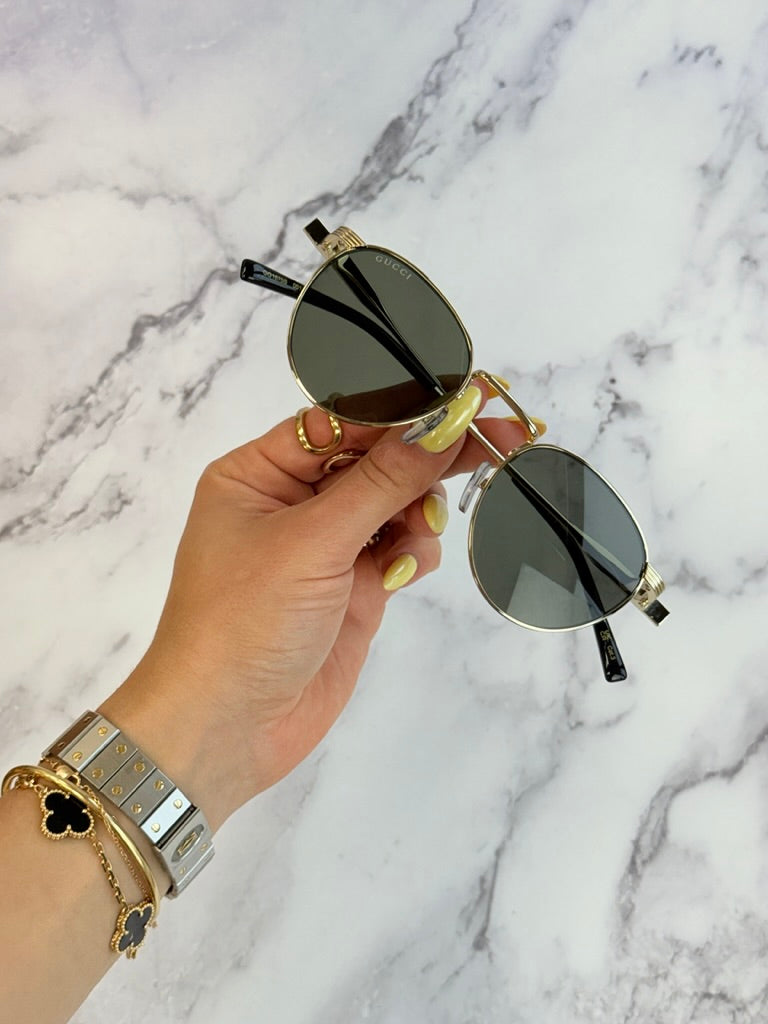 Gucci GG1875S Round Sunglasses in Gold Grey
