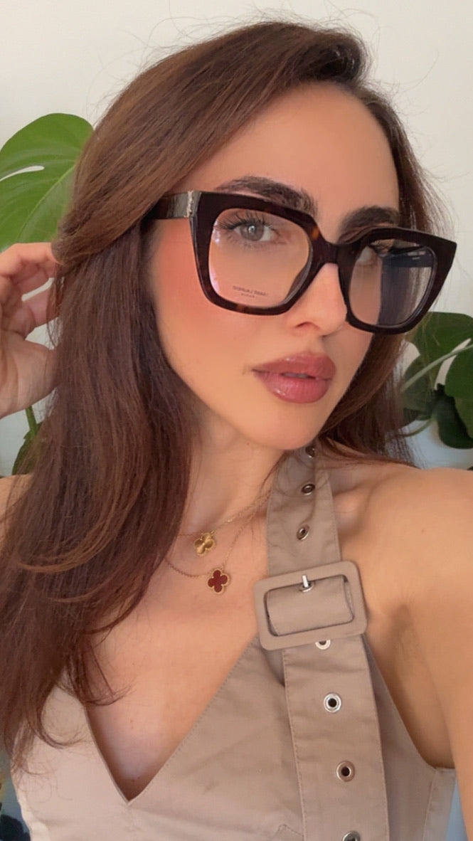Saint Laurent SLM95/F Gafas de sol estilo ojo de gato con montura gruesa en oro negro