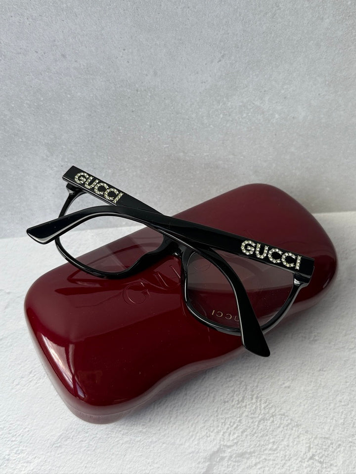Gucci GG0421O Crystal Logo Cat Eye Eyeglasses Frames in Black