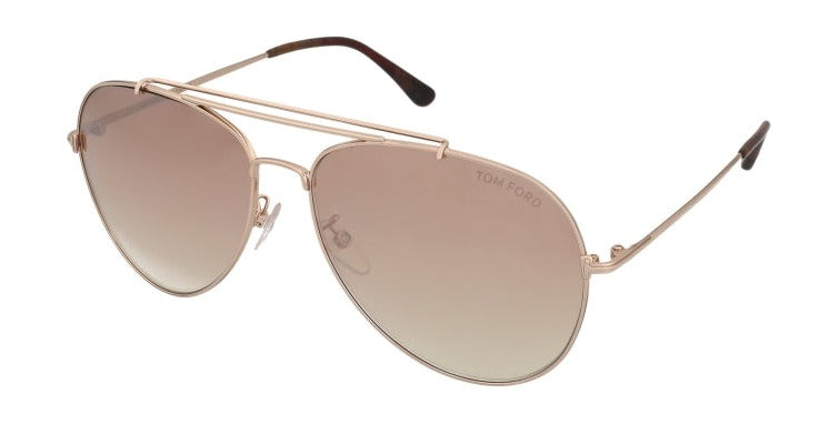 Tom Ford Indiana FT0497 Rose Gold Mirror Aviator Sunglasses