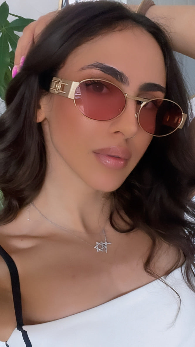 Versace VE2264 Oval Sunglasses in Gold Pink