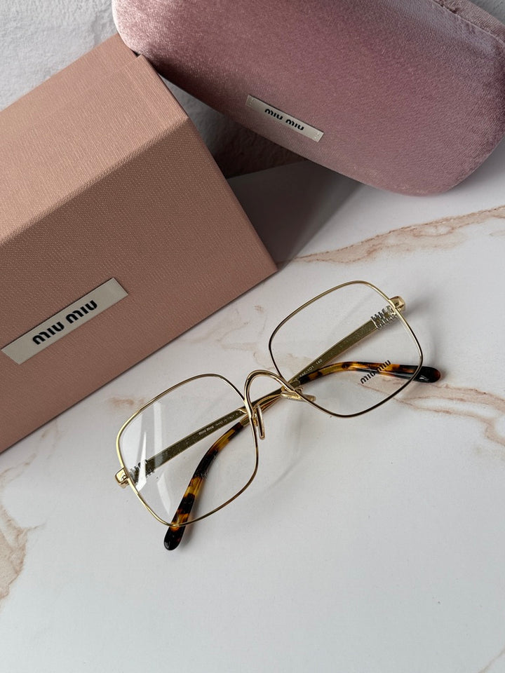 Miu Miu MU51YV Gold Oversized Square Eyeglasses Frames