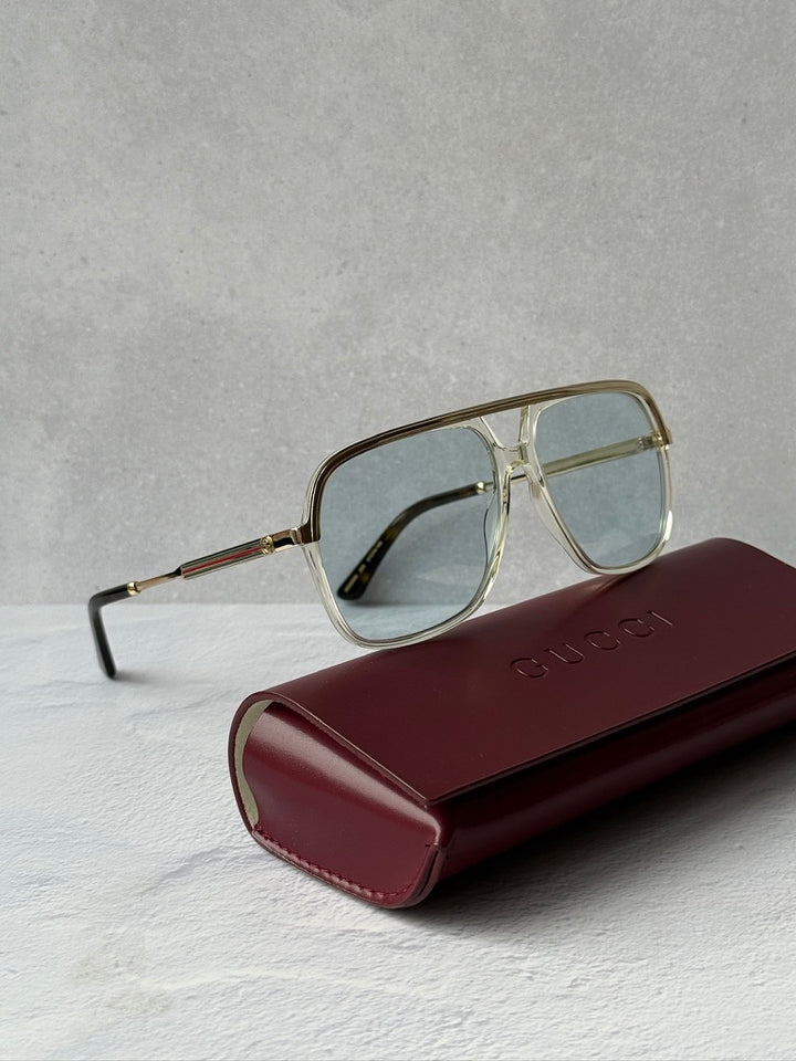 Gucci GG0200S Aviator Sunglasses in Transparent Blue