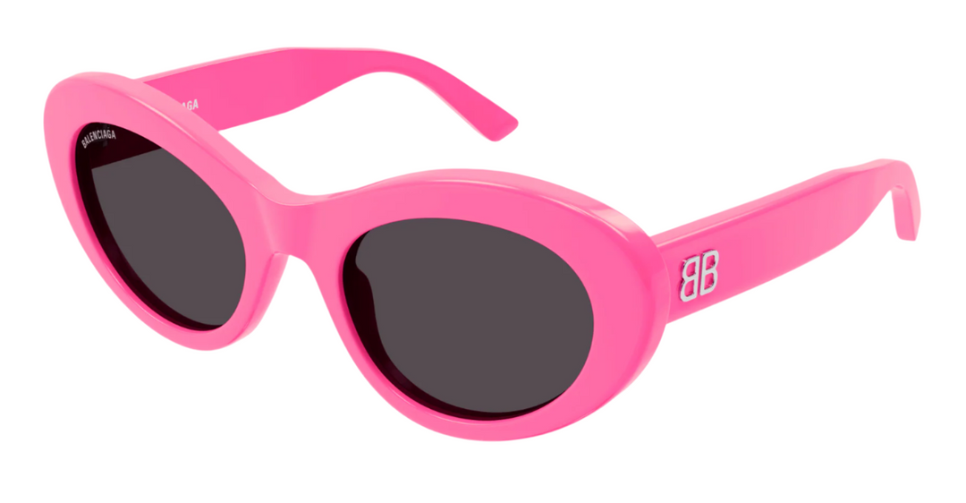 Balenciaga pink cat-eye sunglasses with dark lenses and BB temple logo