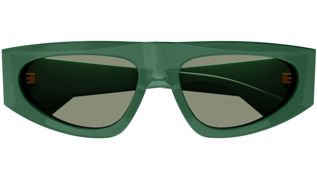 Front view green rectangular sunglasses with tinted lenses and clear frame edges