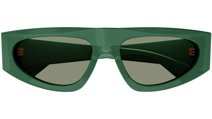 Front view green rectangular sunglasses with tinted lenses and clear frame edges