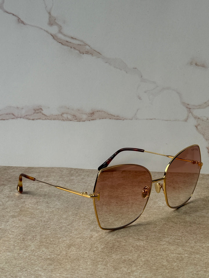 Farah TF0951 gold-tone sunglasses with pink tinted lenses and tortoiseshell arms