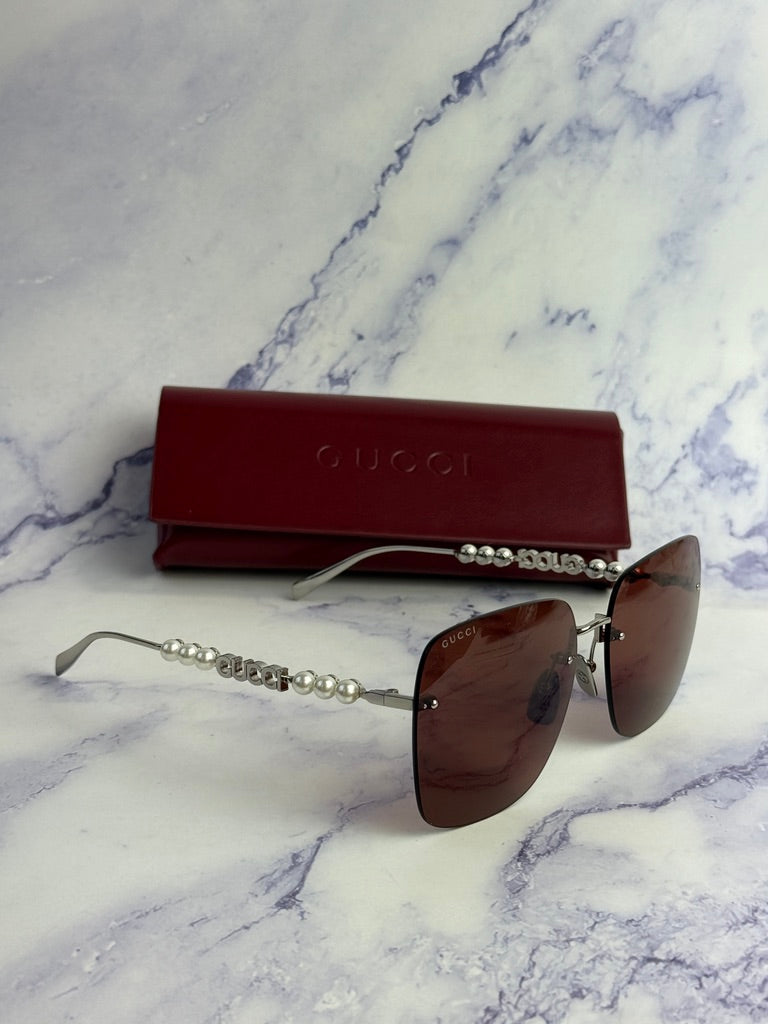 Gucci GG1923SA Red Rimless Square Pearl Sunglasses