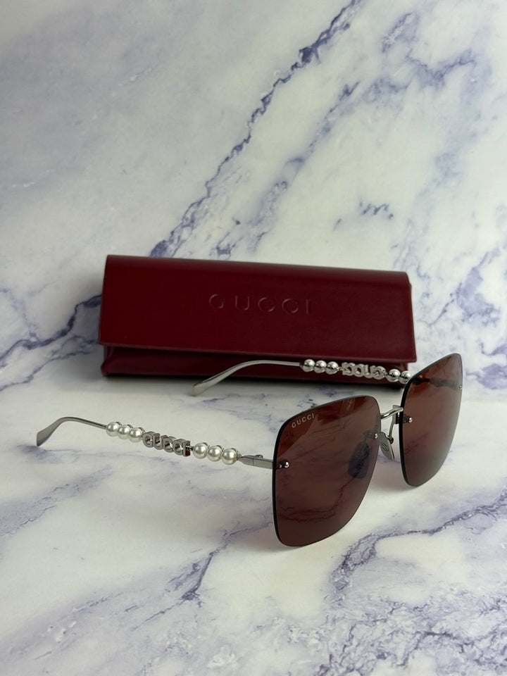 Gucci GG1923SA Red Rimless Square Pearl Sunglasses