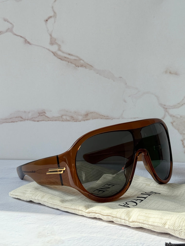 Bottega Veneta BV1345S Oversized Mask Sunglasses in Brown