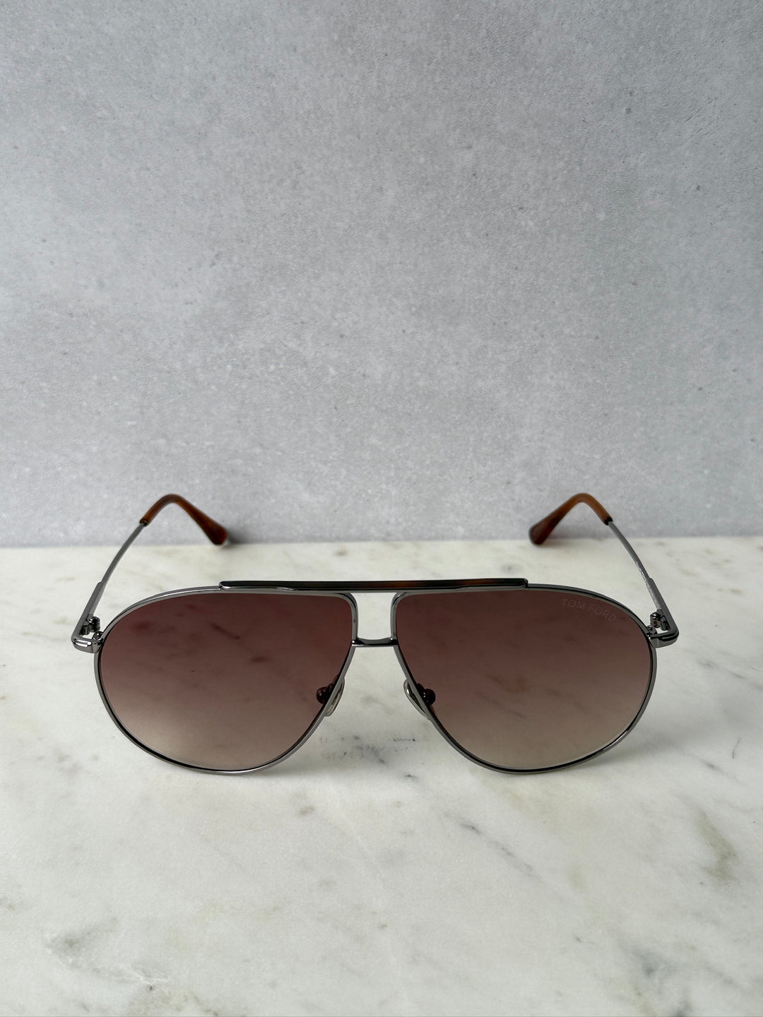 Ruthenium brown aviator sunglasses with burgundy lenses, front view