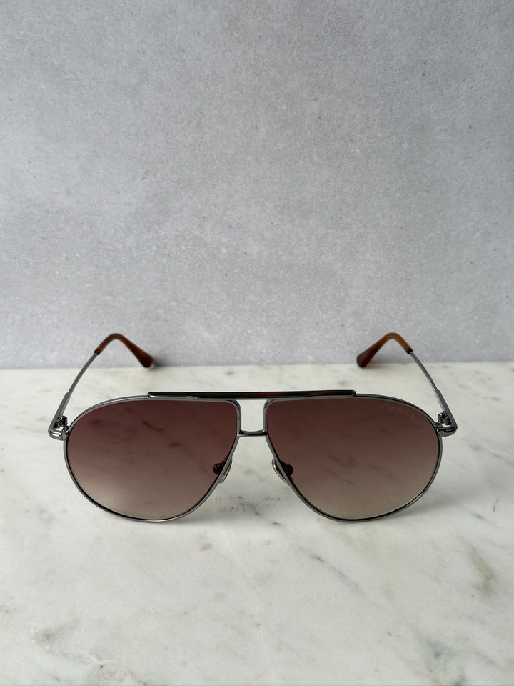Ruthenium brown aviator sunglasses with burgundy lenses, front view