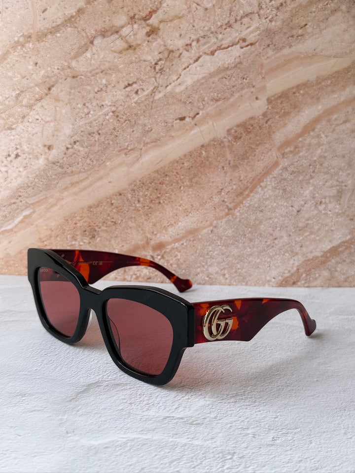 Gucci GG1422S Thick Rim Cat Eye Sunglasses in Black Red
