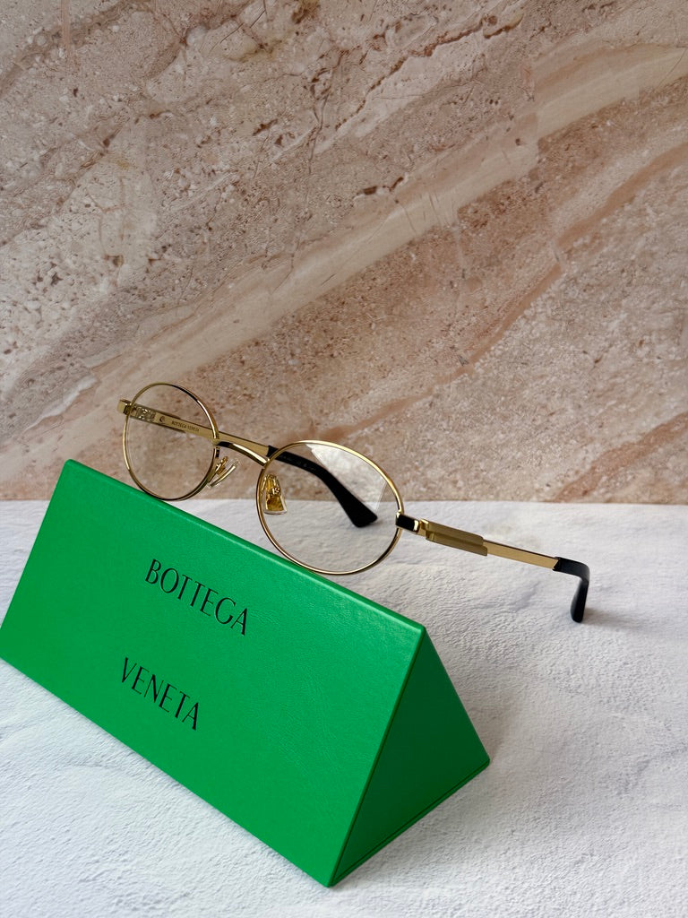 Bottega Veneta BV1470S Oval Gold Bluelight Sunglasses
