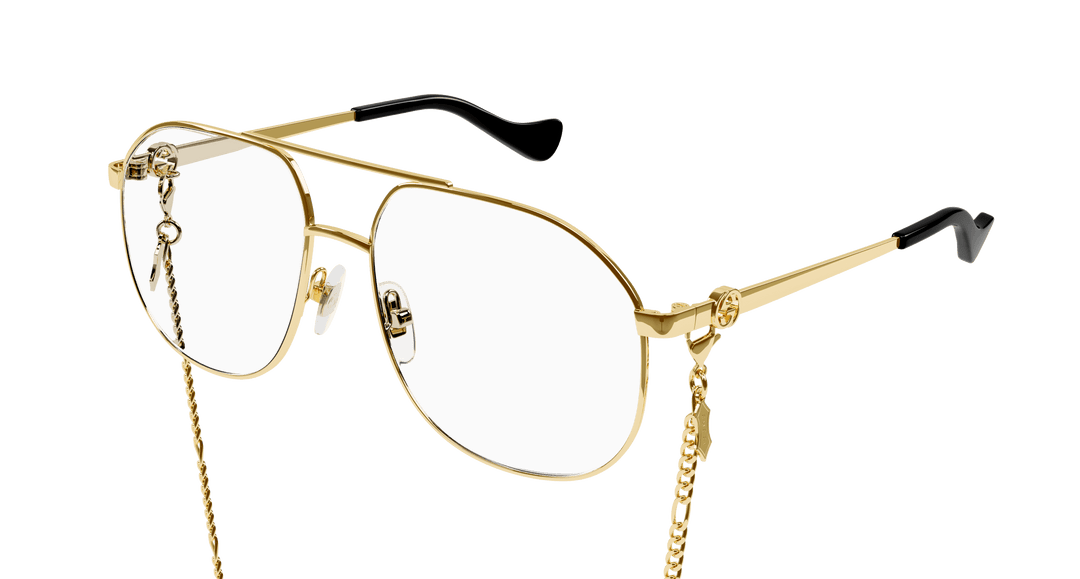 Gucci GG1091O Gold Oversized Aviator Chain Eyeglasses Frames