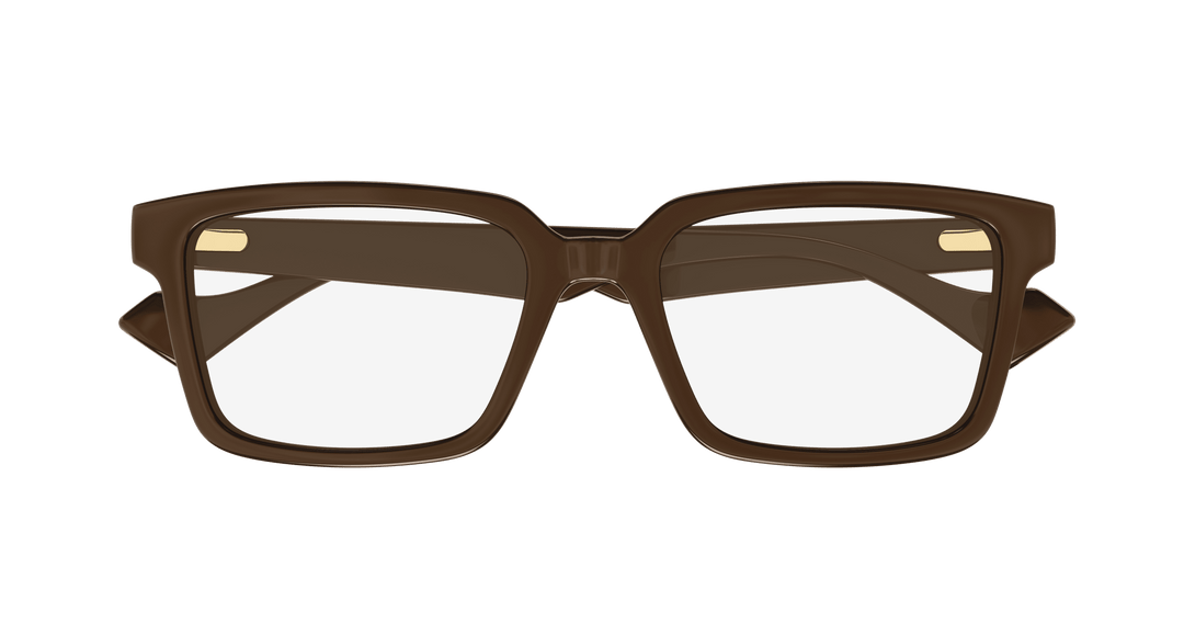 Gucci clip-on sunglasses in brown frame with clear lenses, front view