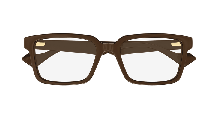 Gucci clip-on sunglasses in brown frame with clear lenses, front view