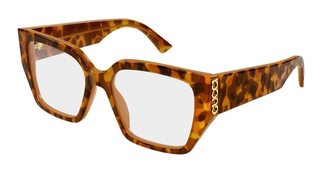 Gucci tortoiseshell square-frame sunglasses with GG temple logo, light lenses