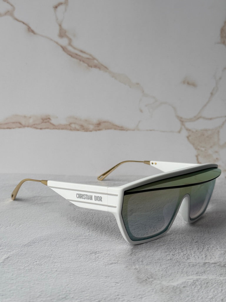 DiorClub M7U sunglasses showing white arms with Christian Dior branding