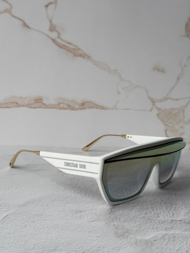 DiorClub M7U sunglasses showing white arms with Christian Dior branding