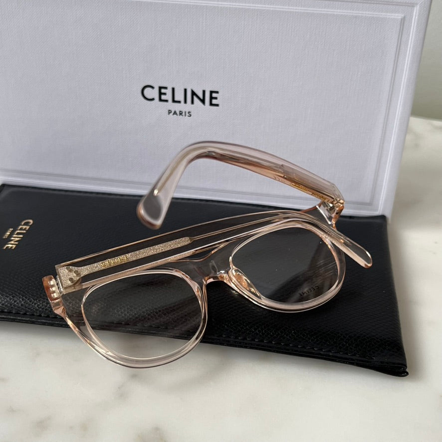 Celine CL50019I Pink Clear Thick Rim Cat Eye Eyeglasses Frames