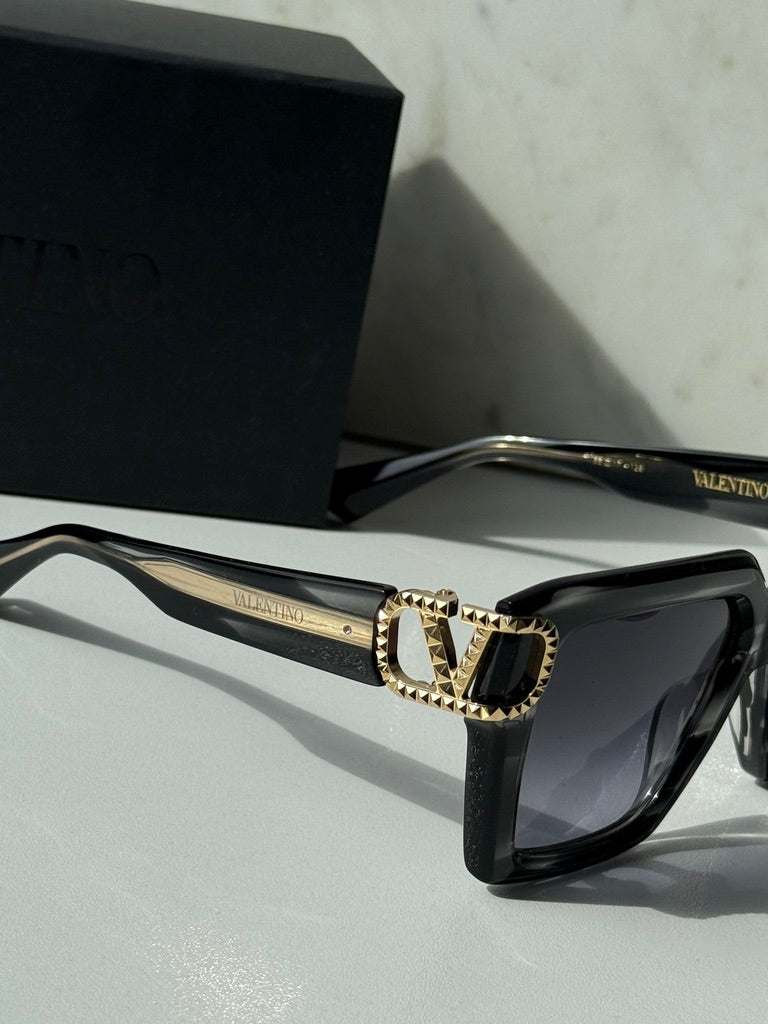 Valentino V-Uno VLS107-A Black Swirl Square Sunglasses