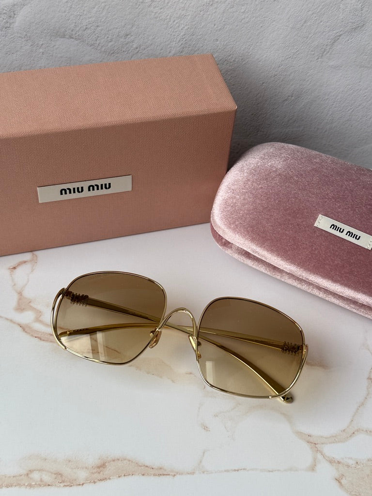 Miu Miu MU A57S Gold Brown Oversized Round Sunglasses