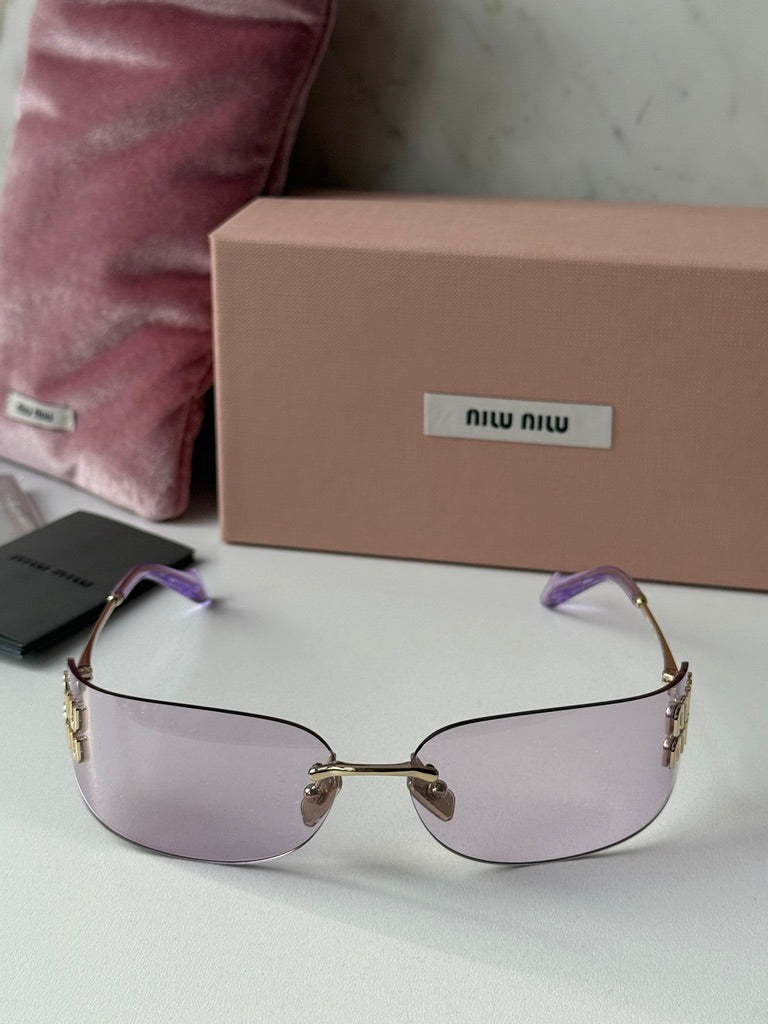 Miu Miu MU A51S Pink Rimless Mask Sunglasses