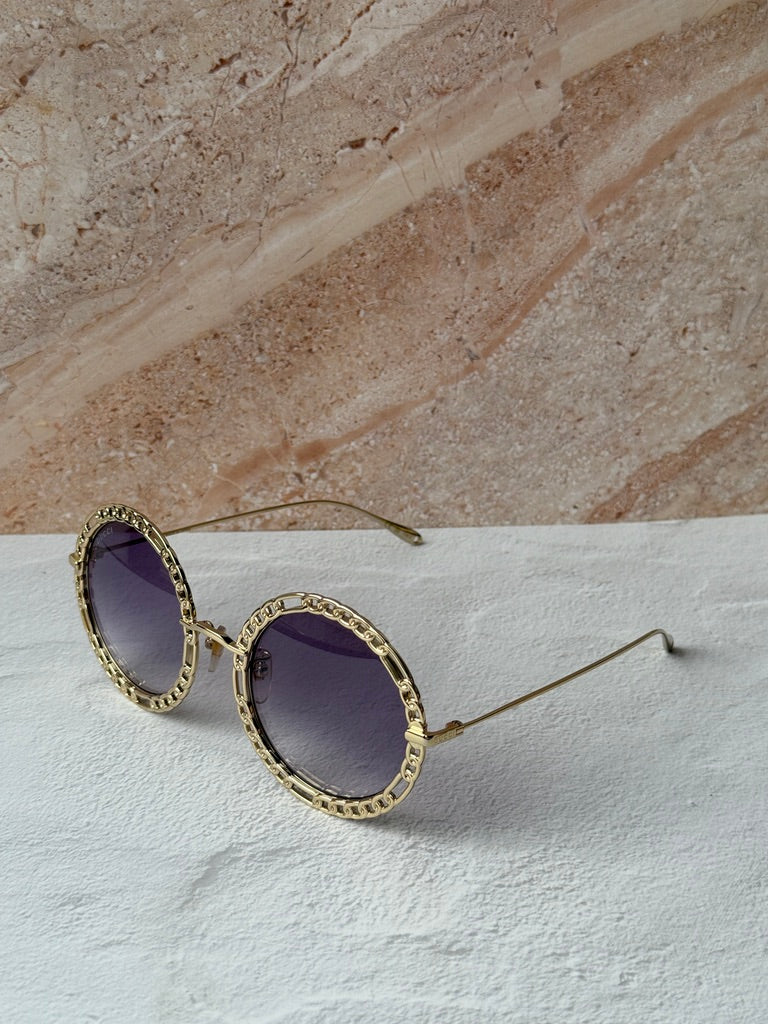 Gucci GG1112S Collar de cadena Gafas de sol rectangulares 