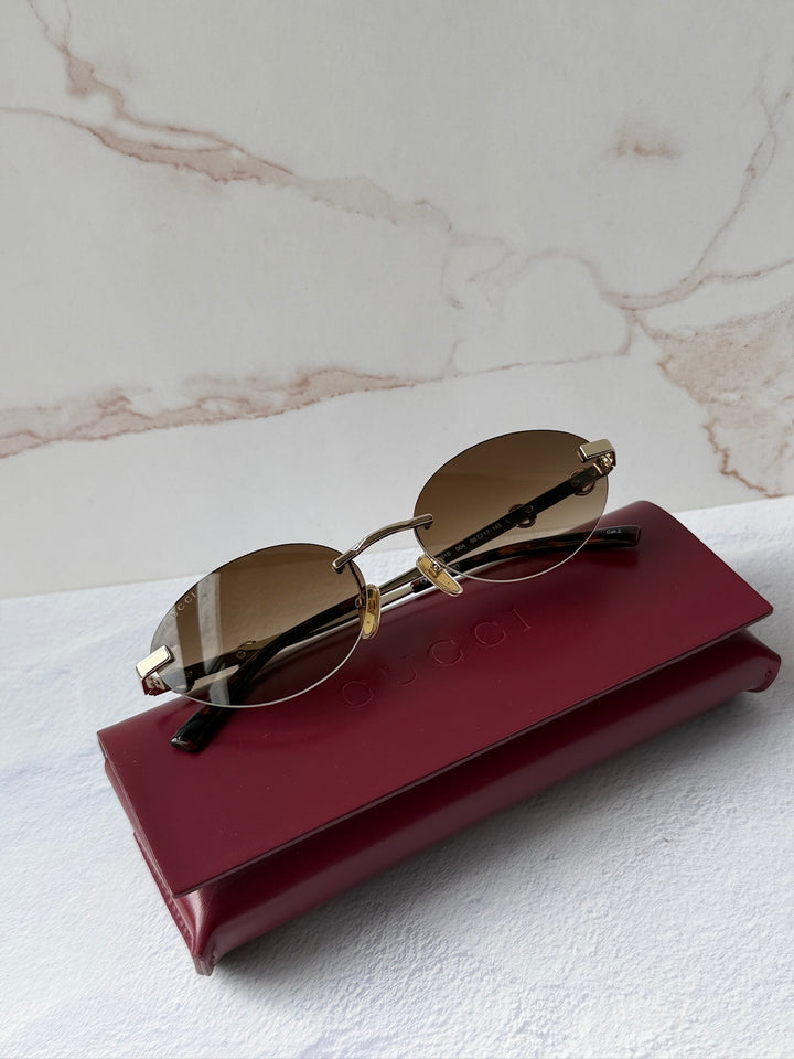 Gucci GG2051S Gold Brown Horsebit Oval Sunglasses