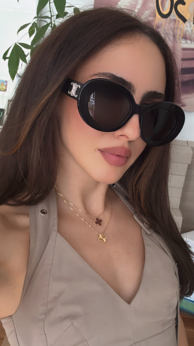 Celine CL40312U Black Silver Triomphe Round Sunglasses