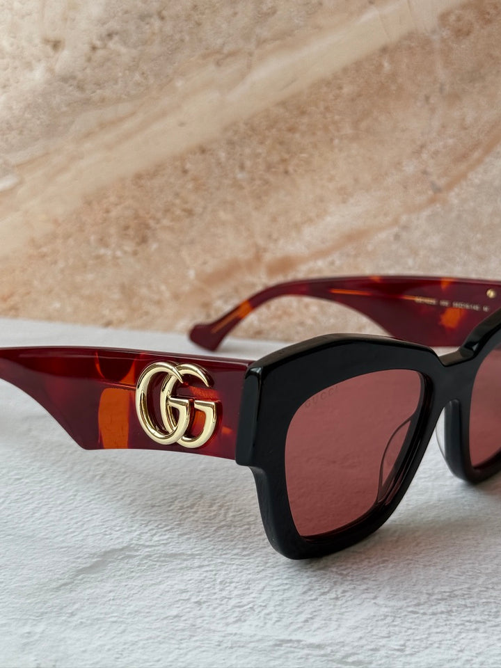 Gucci GG1422S Thick Rim Cat Eye Sunglasses in Black Red