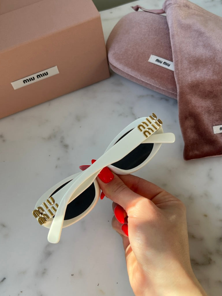 Miu Miu MU06ZS White Gold Oval Sunglasses – Designer Daydream