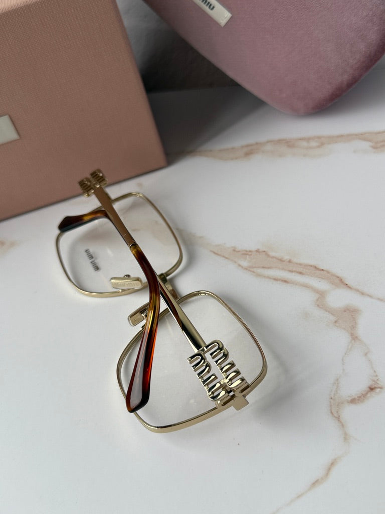 Miu Miu MU51XV Pale Gold Oversized Square Eyeglasses Frames