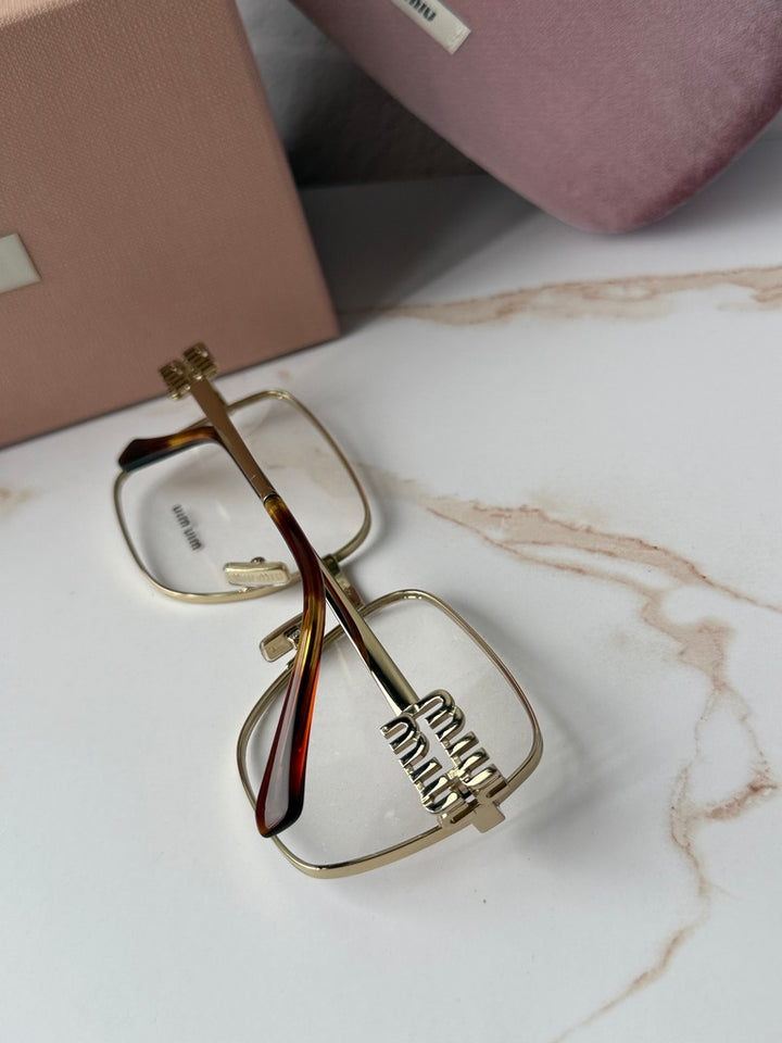 Miu Miu MU51XV Pale Gold Oversized Square Eyeglasses Frames